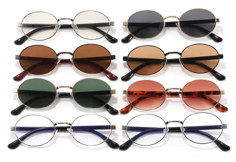 JNPCXI New Vintage Small Metal Oval Women Sunglasses Fashion Clear Gradient Shades UV400 Men Punk Sun Glasses
