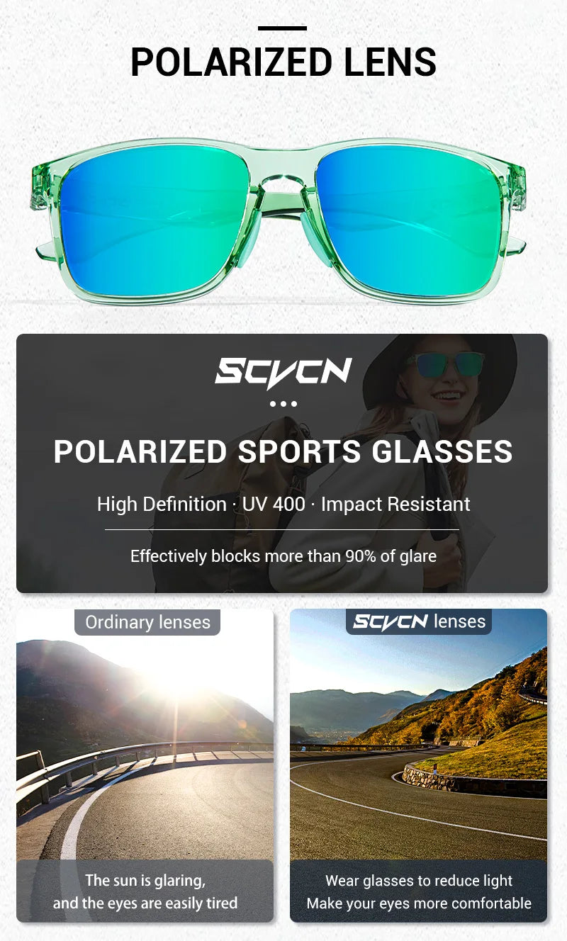 SCVCN Polarized Cycling Sunglasses Outdoor Fishing Sunglasses UV400 Sports Running Glasses Men MTB Cycling Glasses