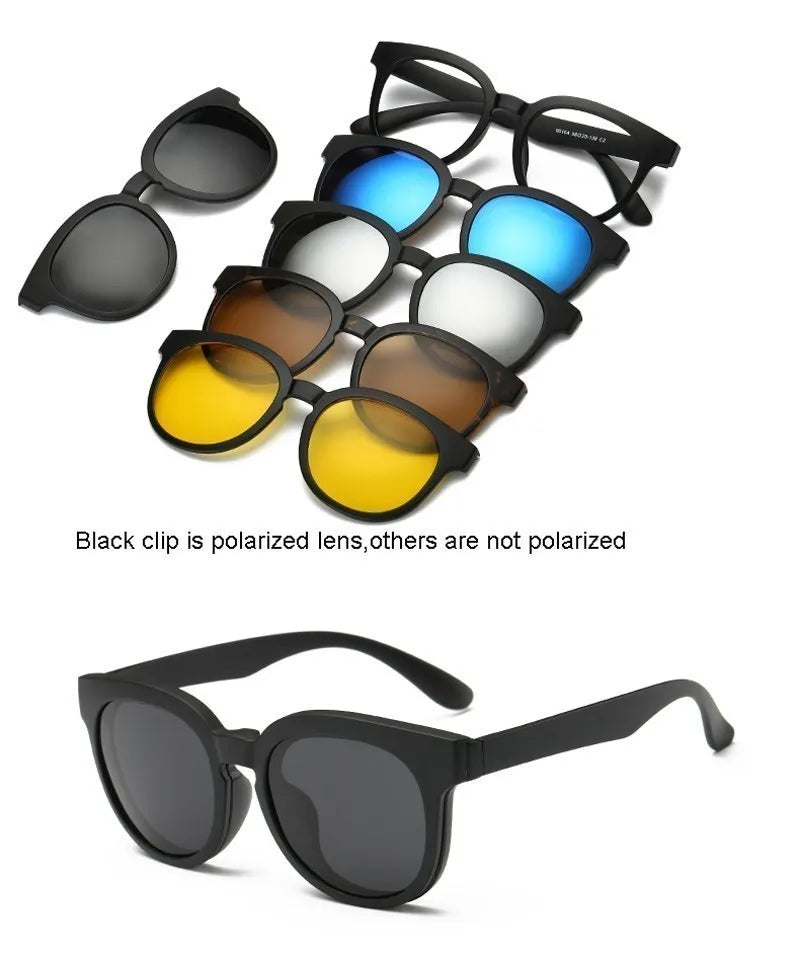 6 In 1 Custom Men Women Polarization Optical Magnetic Sunglasses Clip Magnet Clip on Sunglasses Clip on Sun Glasses Frame