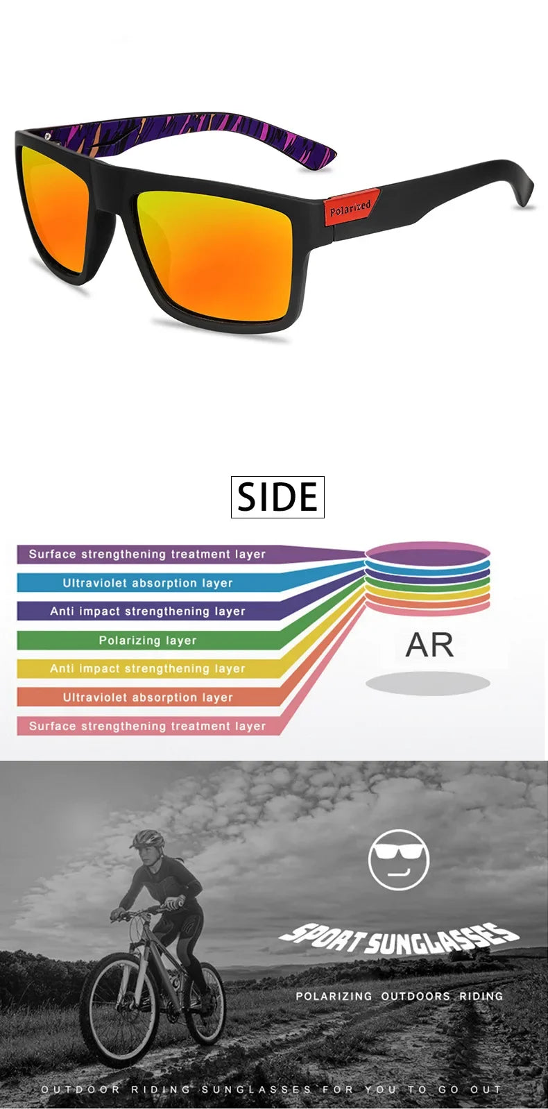 Square Polarized Sunglasses Men Women Classic Sports Outdoor Fishing Travel Colorful Sun Glasses UV400 Goggles