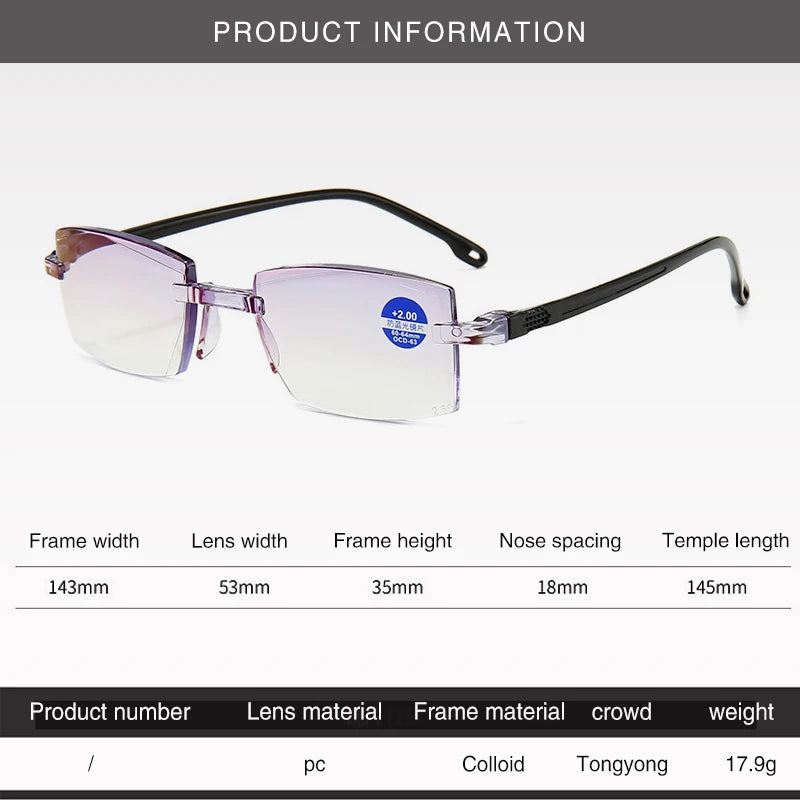 Reading Glasses Men Magnification Eyewear Presbyopic Glasses Diopter Dimond Cutting +1.0 To +4.0 Blue Light Glasses