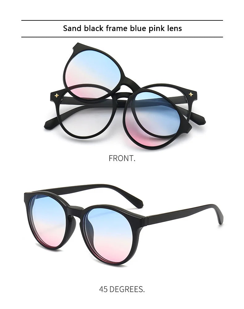 6 In 1 Polarized Sunglasses Men Women Magnetic Clip On Glasses TR90 Optical Prescription Eyeglass Frames Magnet Clips 2231