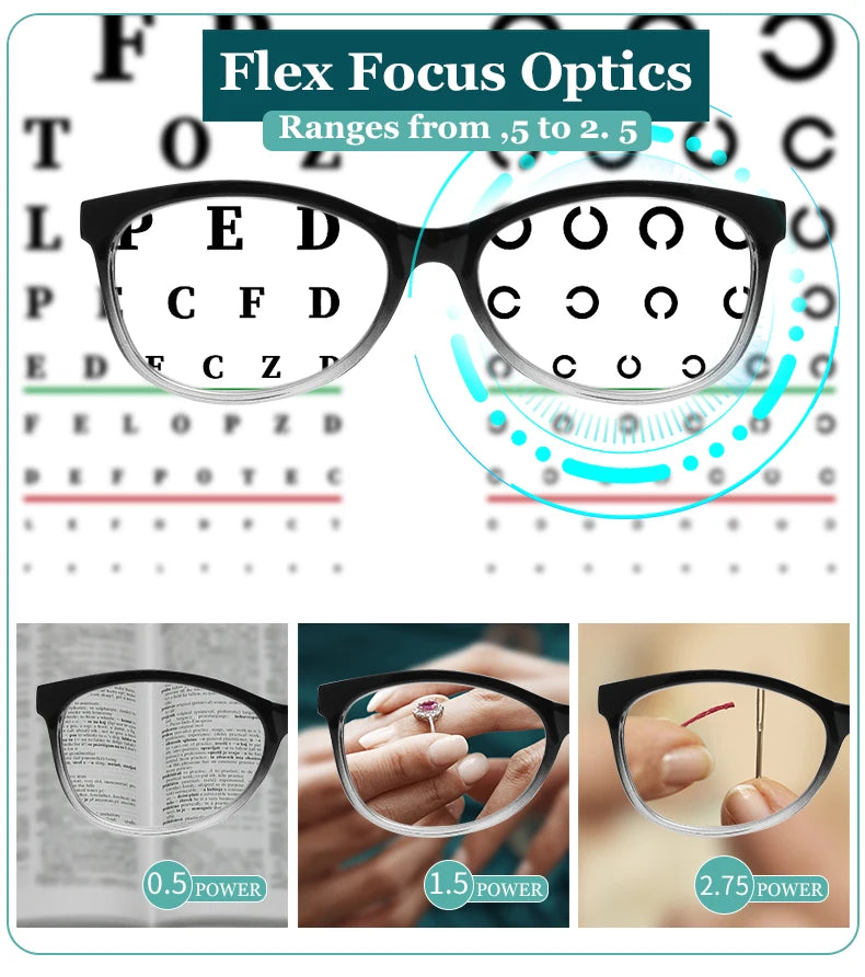 IENJOY Newest Mulifocal Readers High Quality Women Men Auto Adjusting Bifocal Reading Glasses +50 to +250 HD Magnifier