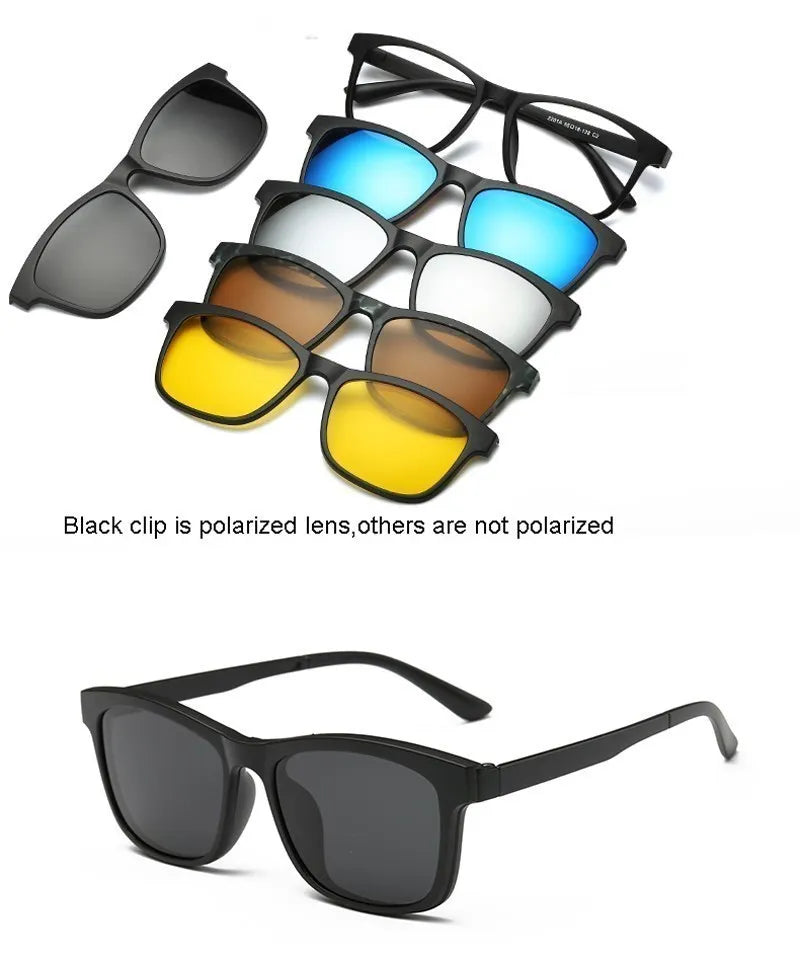 6 In 1 Custom Men Women Polarization Optical Magnetic Sunglasses Clip Magnet Clip on Sunglasses Clip on Sun Glasses Frame