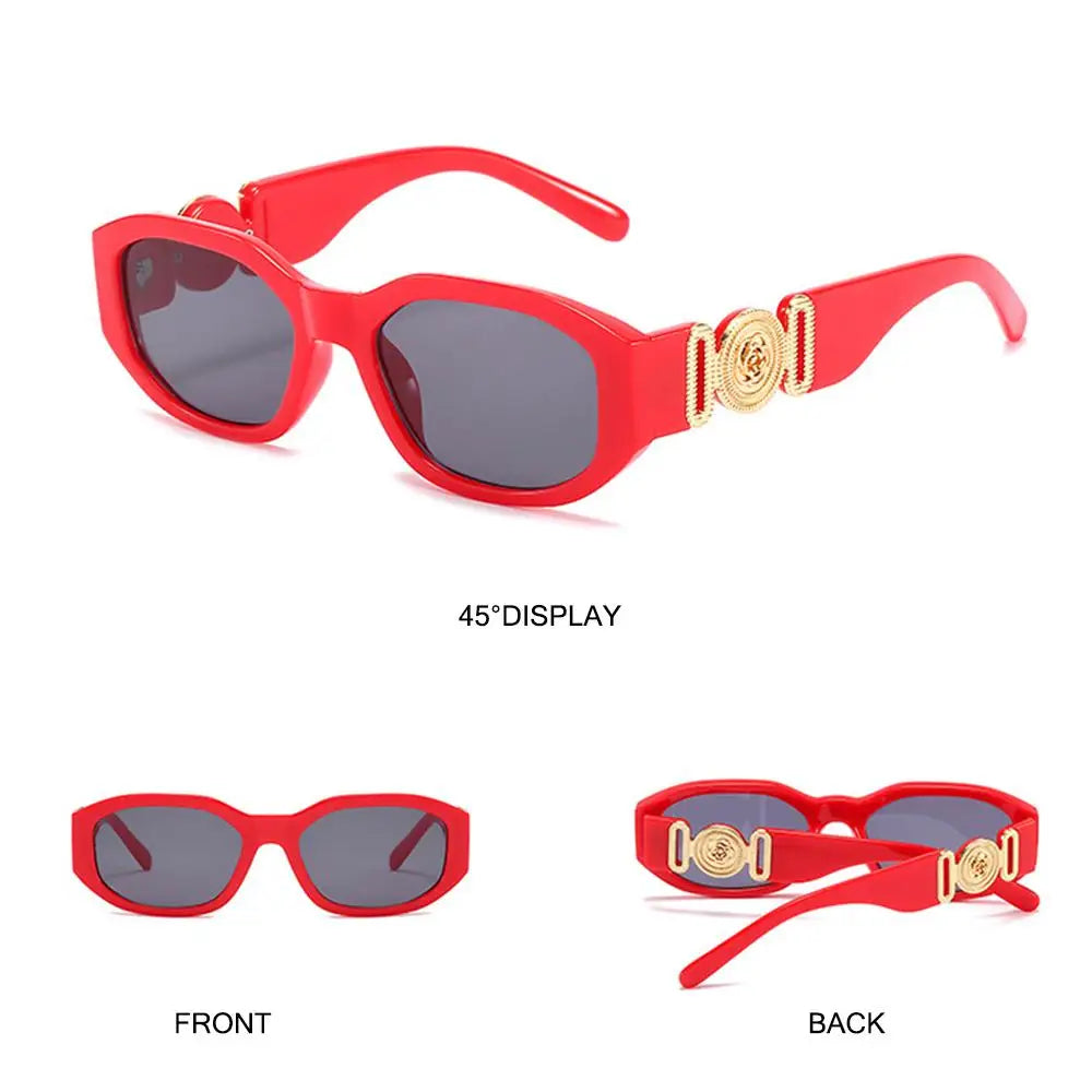 Summer Y2K Sun Glasses Irregular Sunglasses with Metal Rose Design Vintage Shades UV Protection Women Men Thick Frame Glasses