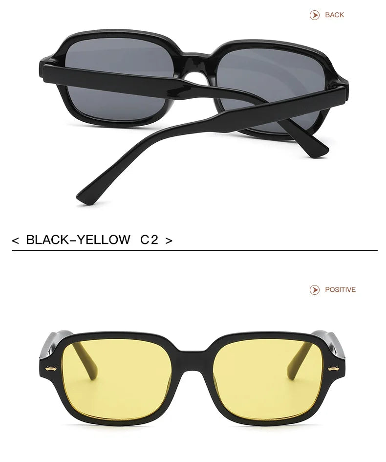 JNPCXI Fashion Square Women Luxury Sunglasses Retro Rivets Men Orange Lens Shades UV400 Sun Glasses