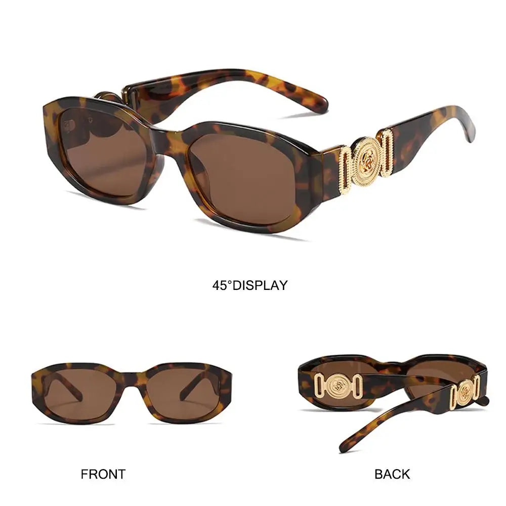 Summer Y2K Sun Glasses Irregular Sunglasses with Metal Rose Design Vintage Shades UV Protection Women Men Thick Frame Glasses