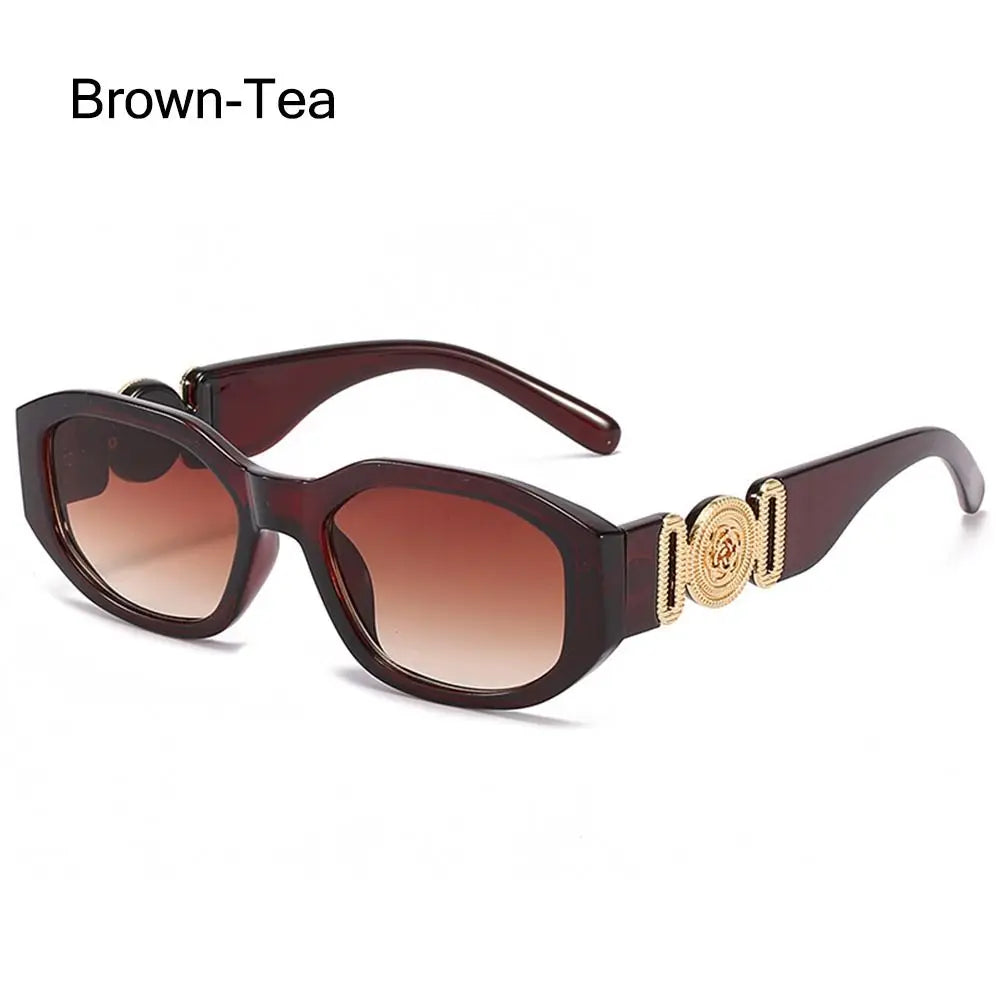 Summer Y2K Sun Glasses Irregular Sunglasses with Metal Rose Design Vintage Shades UV Protection Women Men Thick Frame Glasses