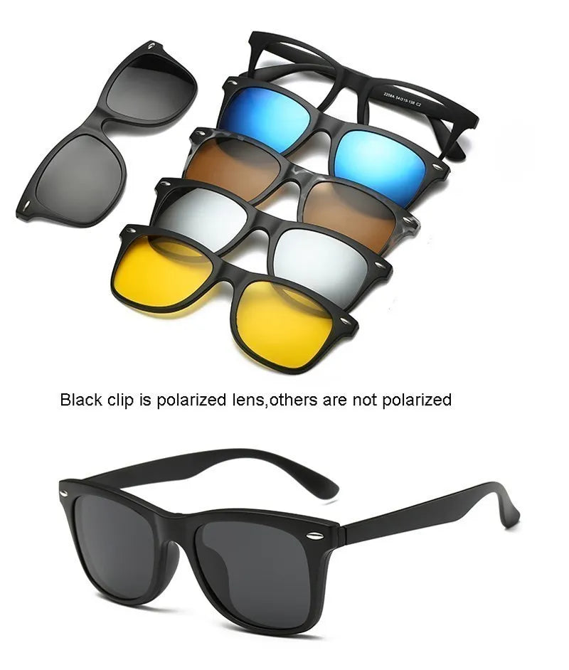 6 In 1 Custom Men Women Polarization Optical Magnetic Sunglasses Clip Magnet Clip on Sunglasses Clip on Sun Glasses Frame