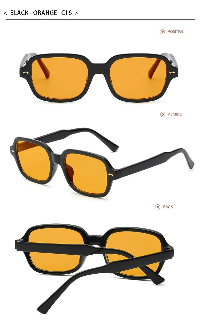 JNPCXI Fashion Square Women Luxury Sunglasses Retro Rivets Men Orange Lens Shades UV400 Sun Glasses