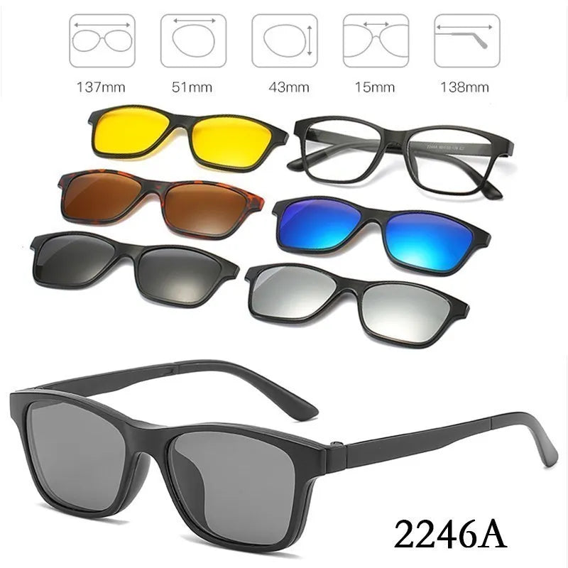 6 In 1 Custom Men Women Polarization Optical Magnetic Sunglasses Clip Magnet Clip on Sunglasses Clip on Sun Glasses Frame