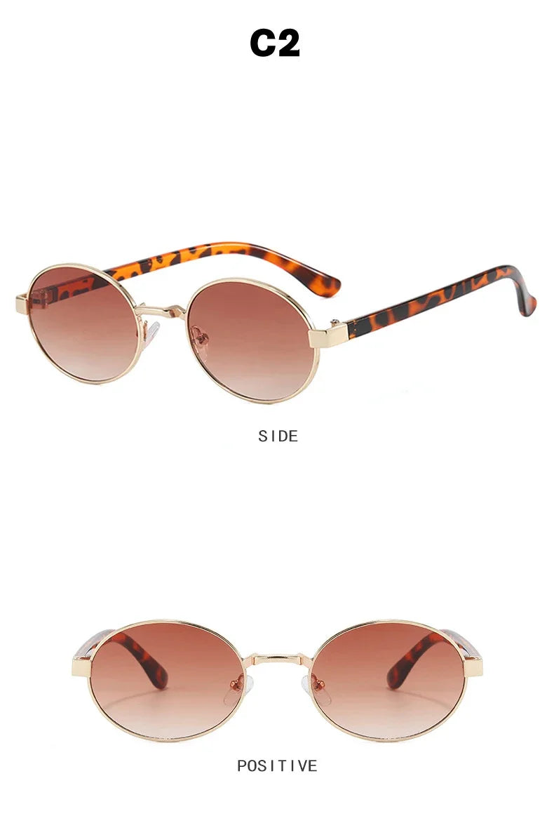 JNPCXI New Vintage Small Metal Oval Women Sunglasses Fashion Clear Gradient Shades UV400 Men Punk Sun Glasses