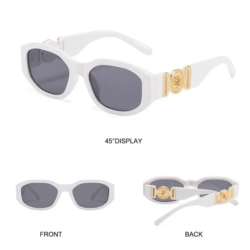 Summer Y2K Sun Glasses Irregular Sunglasses with Metal Rose Design Vintage Shades UV Protection Women Men Thick Frame Glasses
