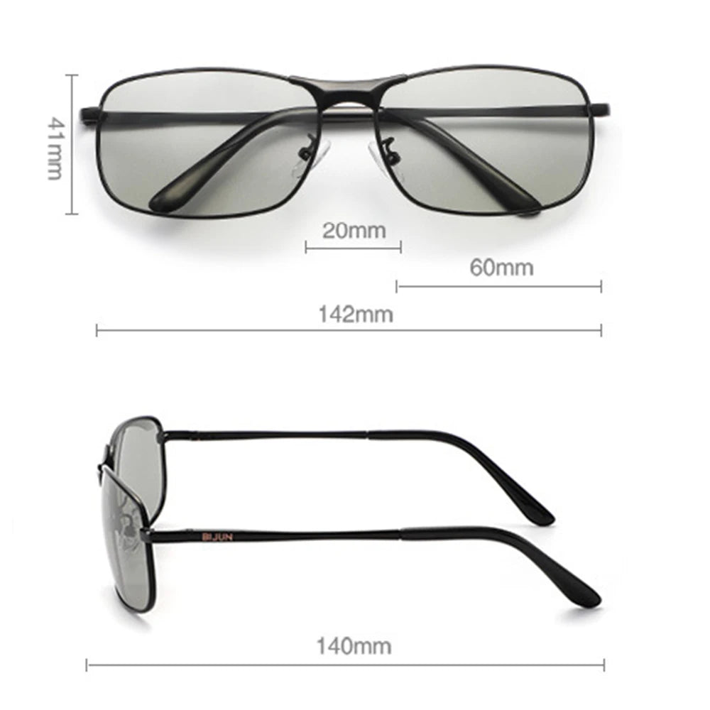KLASSNUM Photochromic Sunglasses Men Vintage Metal Frame Polarized Sun Glasses For Male Night Vision Women Driving Sunglasses