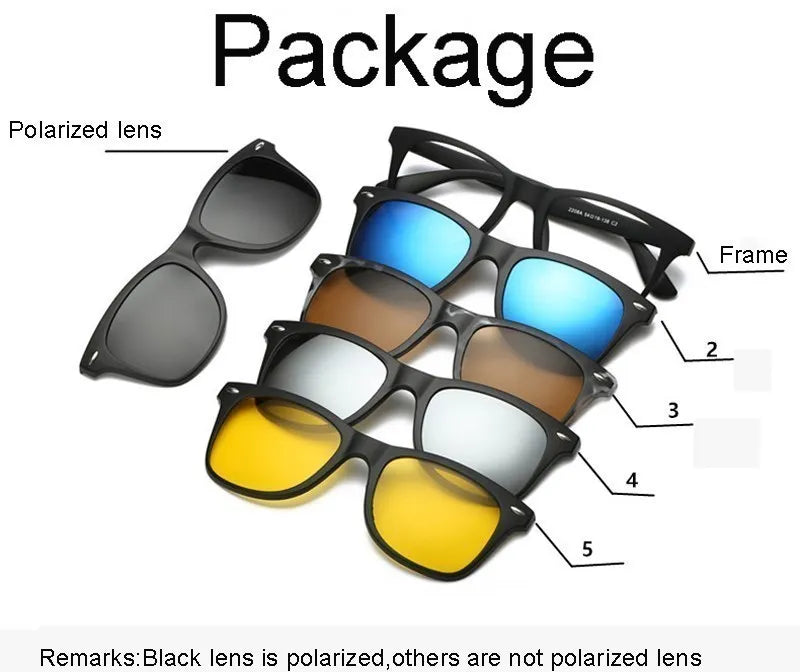 6 In 1 Custom Men Women Polarization Optical Magnetic Sunglasses Clip Magnet Clip on Sunglasses Clip on Sun Glasses Frame