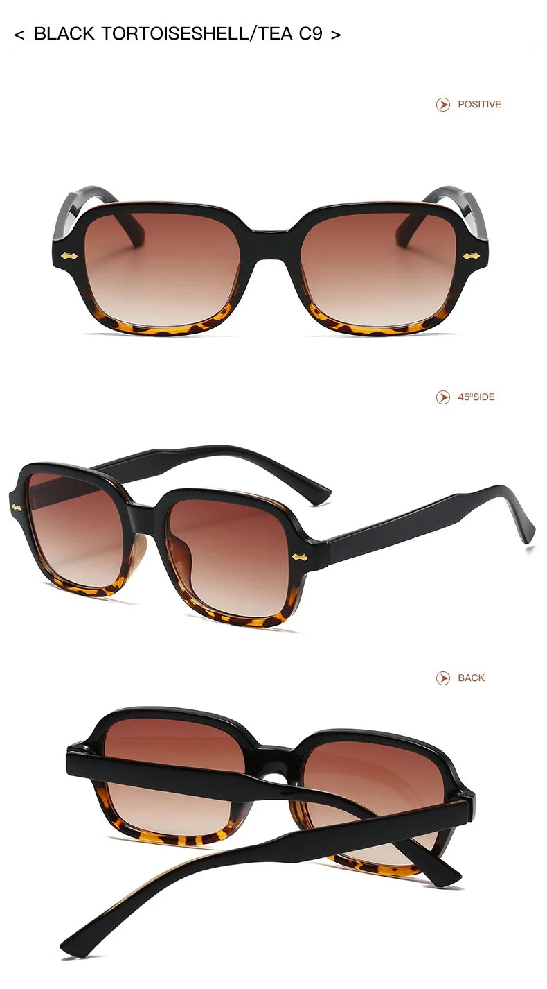 JNPCXI Fashion Square Women Luxury Sunglasses Retro Rivets Men Orange Lens Shades UV400 Sun Glasses
