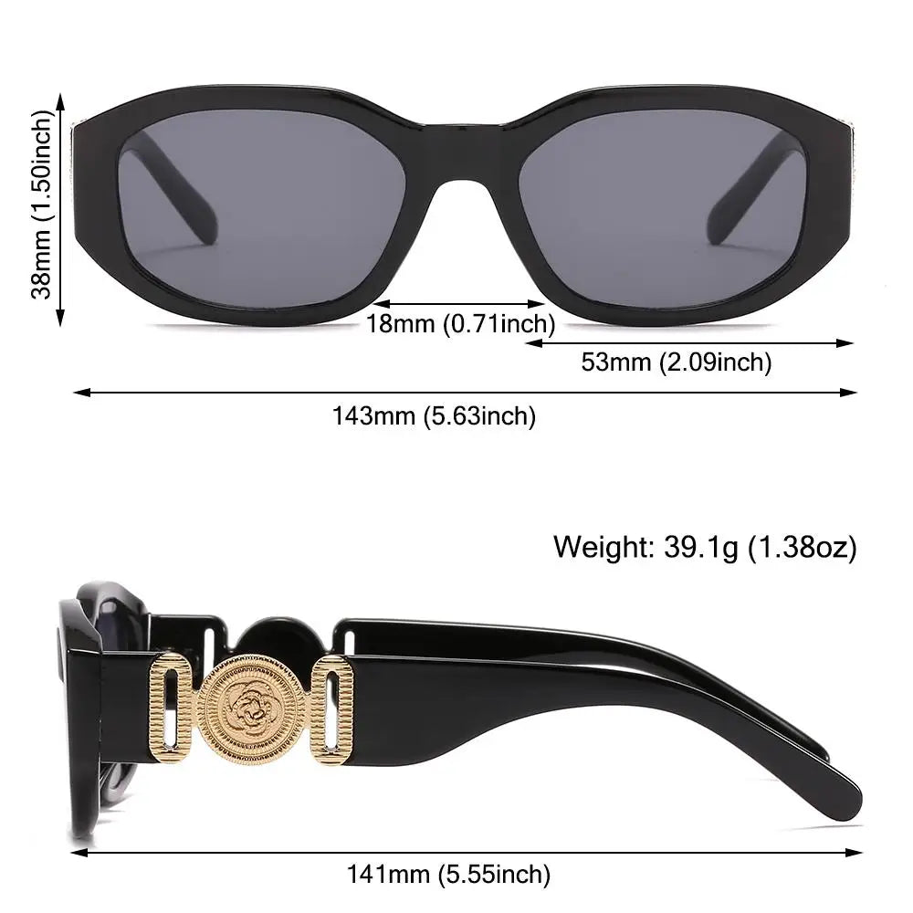 Summer Y2K Sun Glasses Irregular Sunglasses with Metal Rose Design Vintage Shades UV Protection Women Men Thick Frame Glasses