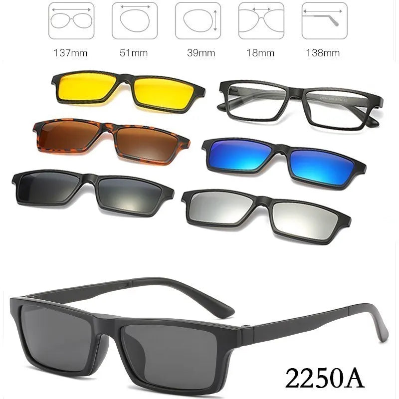 6 In 1 Custom Men Women Polarization Optical Magnetic Sunglasses Clip Magnet Clip on Sunglasses Clip on Sun Glasses Frame