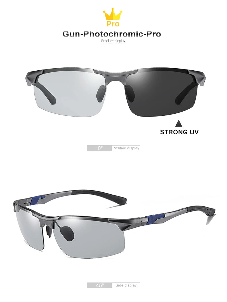 CLLOIO Aluminum Photochromic Sunglasses Men Polarized Day Night Driving Chameleon Glasses Anti-Glare Change Color Sun Glasses UV
