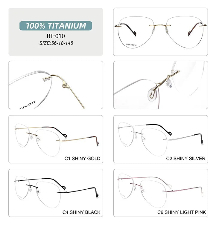 Pure Titanium Glasses in Trend Rimless Fashion Reading Glasses for Men Luxury Titanium Frame for Men's Grade Glasses Myopia 1 2