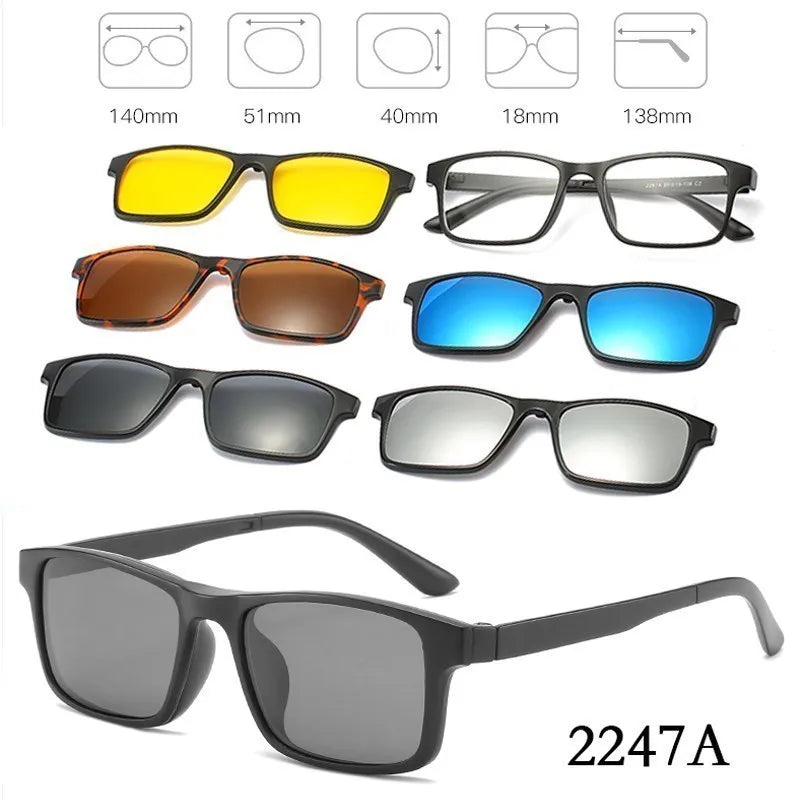 6 In 1 Custom Men Women Polarization Optical Magnetic Sunglasses Clip Magnet Clip on Sunglasses Clip on Sun Glasses Frame