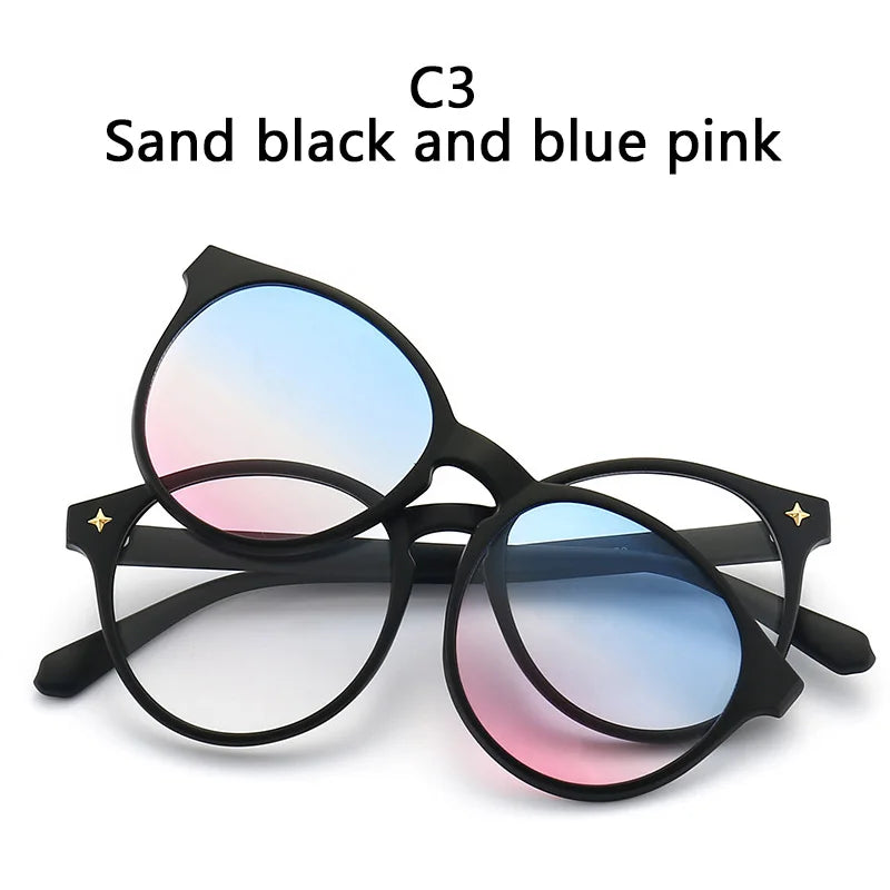 6 In 1 Polarized Sunglasses Men Women Magnetic Clip On Glasses TR90 Optical Prescription Eyeglass Frames Magnet Clips 2231