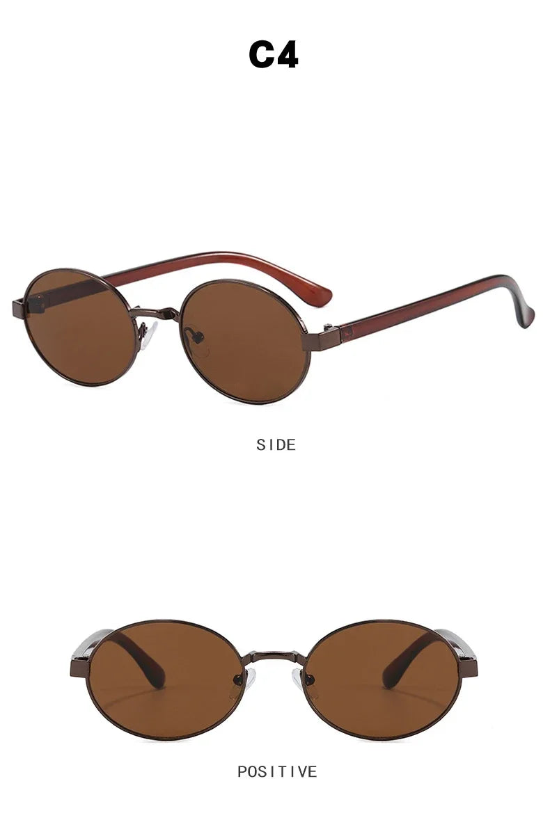 JNPCXI New Vintage Small Metal Oval Women Sunglasses Fashion Clear Gradient Shades UV400 Men Punk Sun Glasses