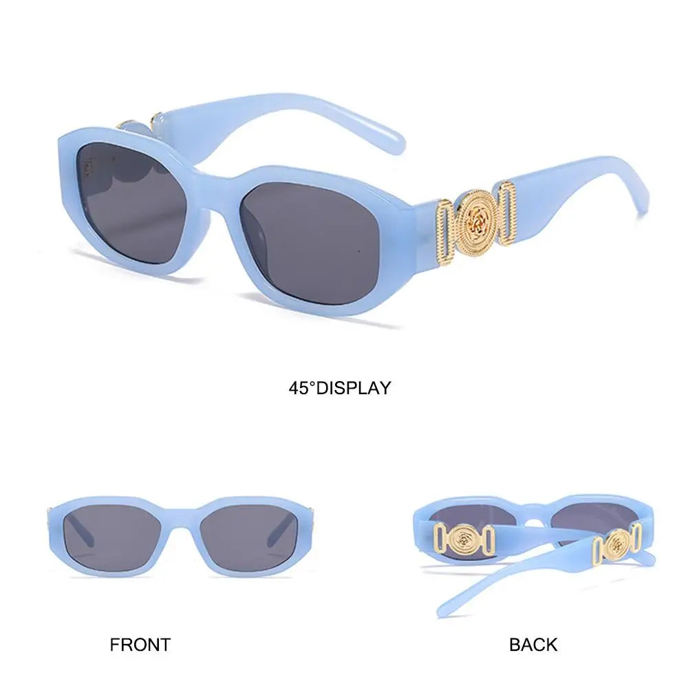 Summer Y2K Sun Glasses Irregular Sunglasses with Metal Rose Design Vintage Shades UV Protection Women Men Thick Frame Glasses