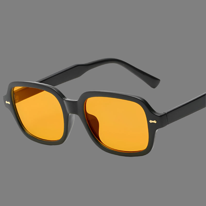 JNPCXI Fashion Square Women Luxury Sunglasses Retro Rivets Men Orange Lens Shades UV400 Sun Glasses