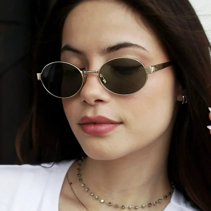 JNPCXI New Vintage Small Metal Oval Women Sunglasses Fashion Clear Gradient Shades UV400 Men Punk Sun Glasses