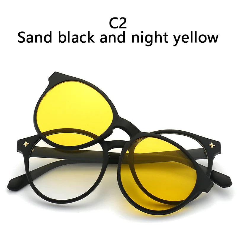 6 In 1 Polarized Sunglasses Men Women Magnetic Clip On Glasses TR90 Optical Prescription Eyeglass Frames Magnet Clips 2231