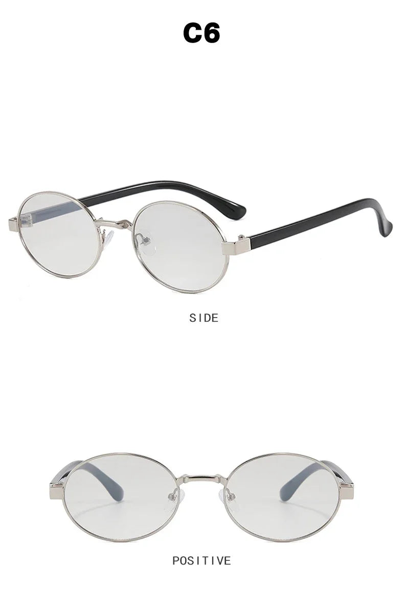 JNPCXI New Vintage Small Metal Oval Women Sunglasses Fashion Clear Gradient Shades UV400 Men Punk Sun Glasses
