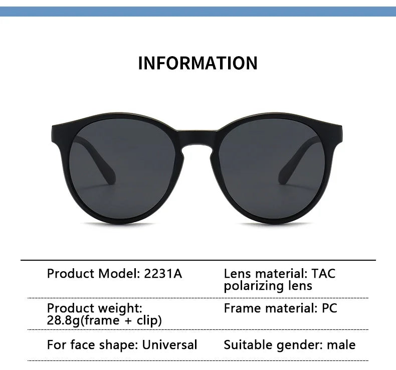 6 In 1 Polarized Sunglasses Men Women Magnetic Clip On Glasses TR90 Optical Prescription Eyeglass Frames Magnet Clips 2231
