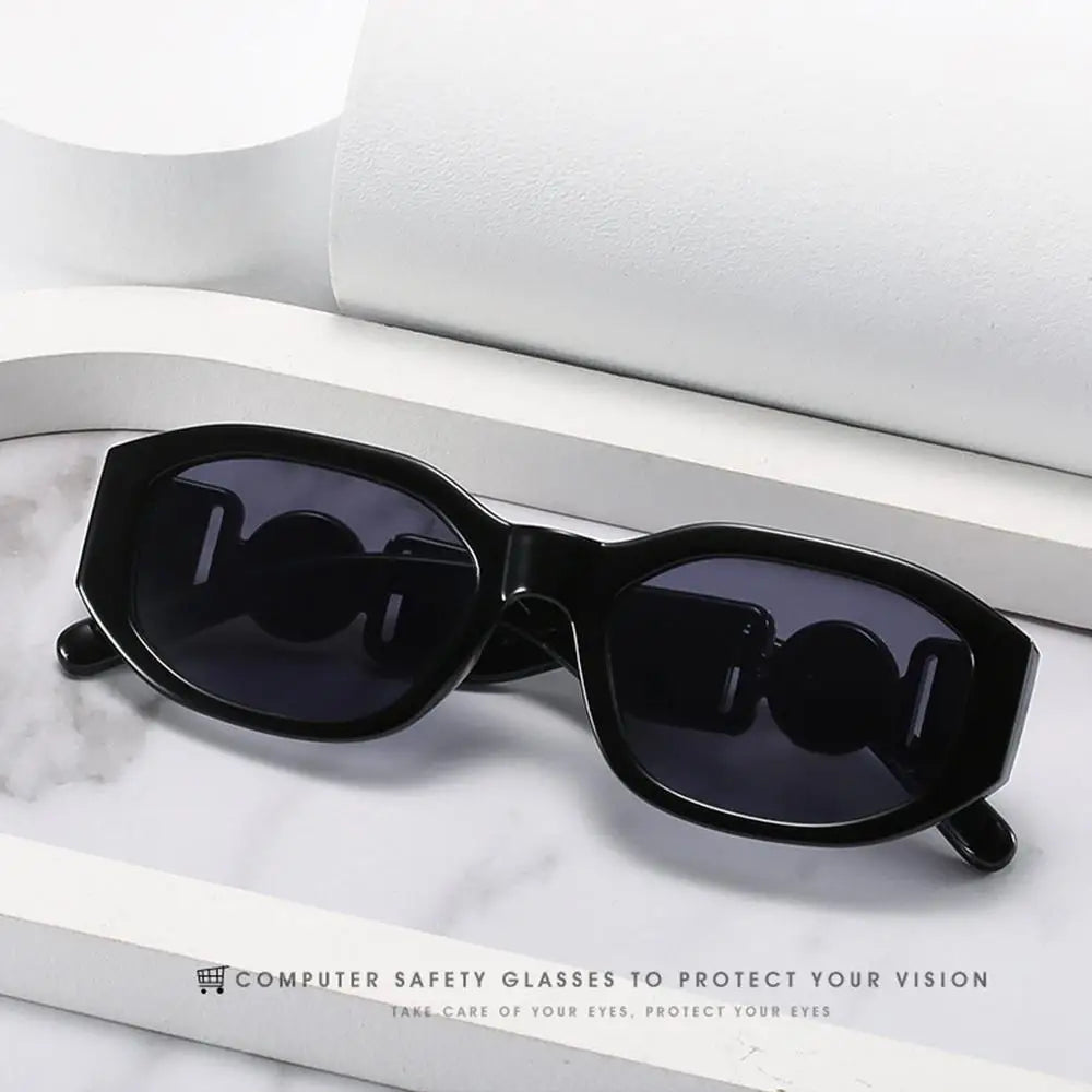 Summer Y2K Sun Glasses Irregular Sunglasses with Metal Rose Design Vintage Shades UV Protection Women Men Thick Frame Glasses