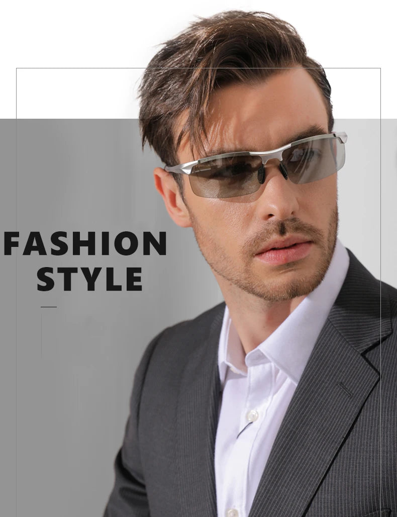 CLLOIO Aluminum Photochromic Sunglasses Men Polarized Day Night Driving Chameleon Glasses Anti-Glare Change Color Sun Glasses UV