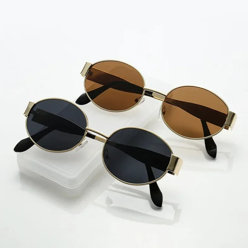 Luxury Metal Oval Sunglasses for Men Women Classic Vintage Driving Sunscreen Glasses Outdoor Unisex Sunglasses Shades UV400