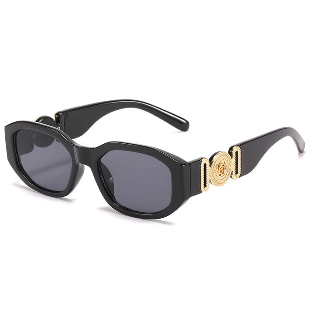 Summer Y2K Sun Glasses Irregular Sunglasses with Metal Rose Design Vintage Shades UV Protection Women Men Thick Frame Glasses