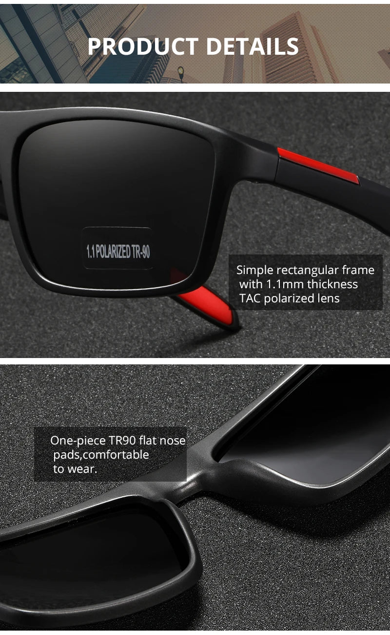 KDEAM Rectangular Ultra Light TR90 Sunglasses Men Polarized TAC 1.1mm Thickness Lens Driving Sun Glasses Women Sports Cat.3