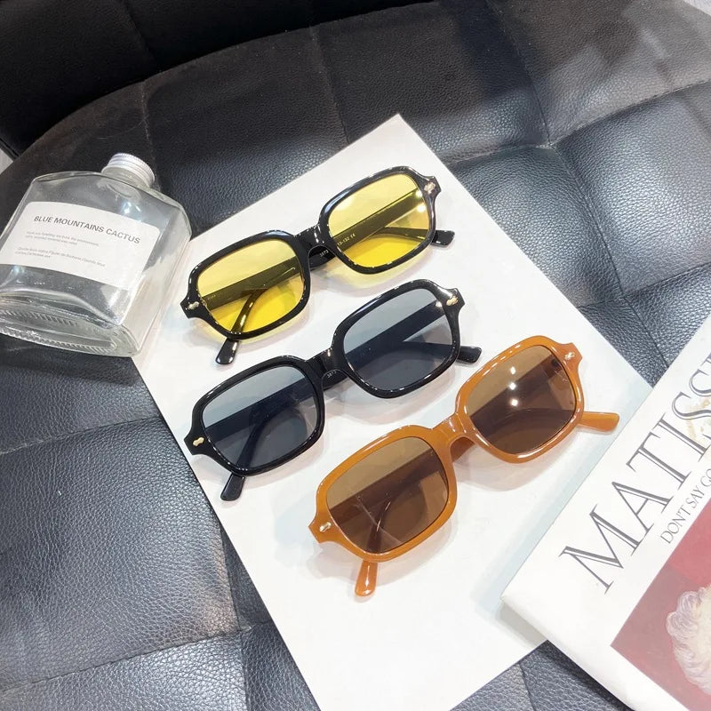JNPCXI Fashion Square Women Luxury Sunglasses Retro Rivets Men Orange Lens Shades UV400 Sun Glasses