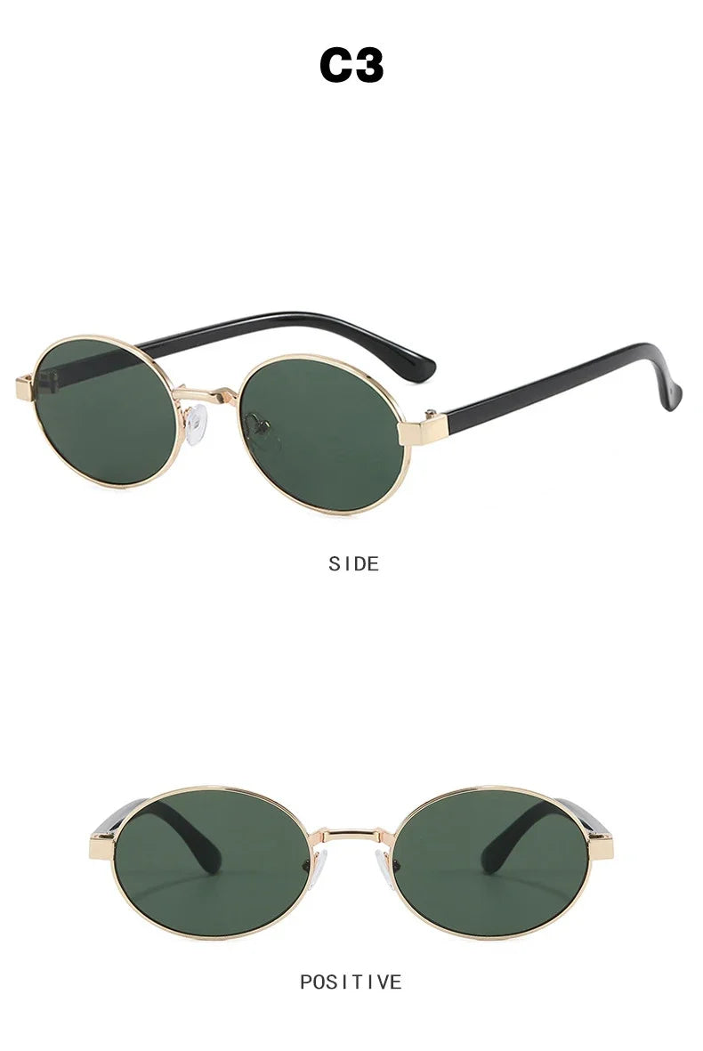 JNPCXI New Vintage Small Metal Oval Women Sunglasses Fashion Clear Gradient Shades UV400 Men Punk Sun Glasses