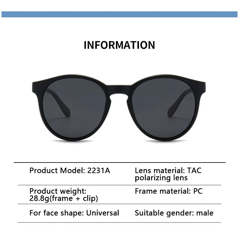 6 In 1 Polarized Sunglasses Men Women Magnetic Clip On Glasses TR90 Optical Prescription Eyeglass Frames Magnet Clips 2231