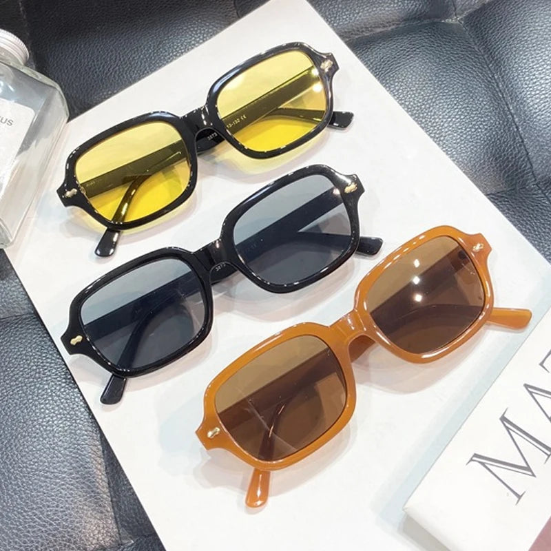 JNPCXI Fashion Square Women Luxury Sunglasses Retro Rivets Men Orange Lens Shades UV400 Sun Glasses