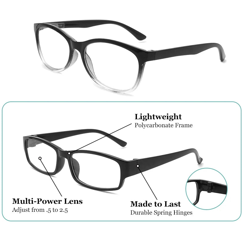 IENJOY Newest Mulifocal Readers High Quality Women Men Auto Adjusting Bifocal Reading Glasses +50 to +250 HD Magnifier
