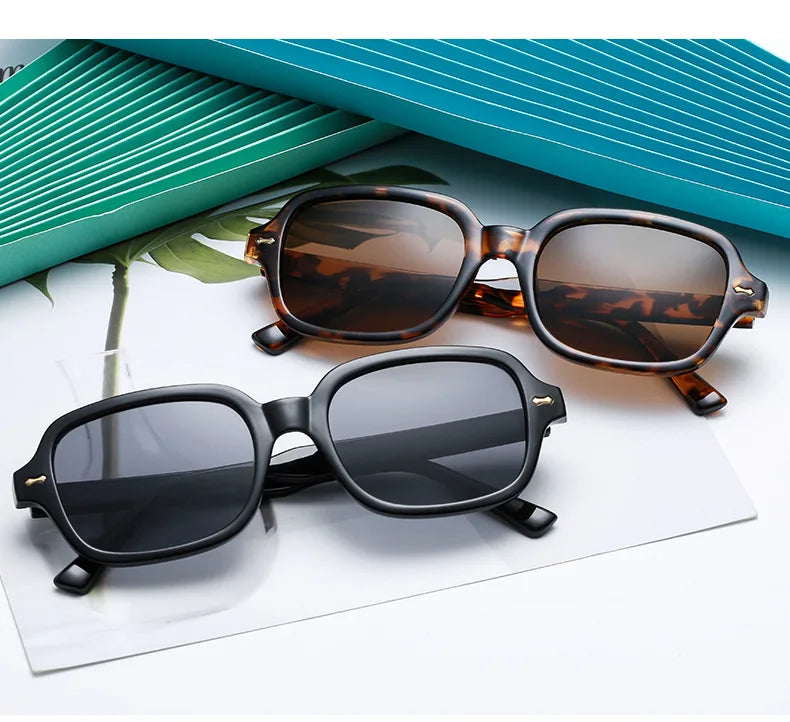 JNPCXI Fashion Square Women Luxury Sunglasses Retro Rivets Men Orange Lens Shades UV400 Sun Glasses