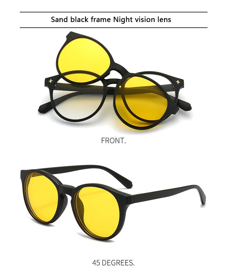 6 In 1 Polarized Sunglasses Men Women Magnetic Clip On Glasses TR90 Optical Prescription Eyeglass Frames Magnet Clips 2231