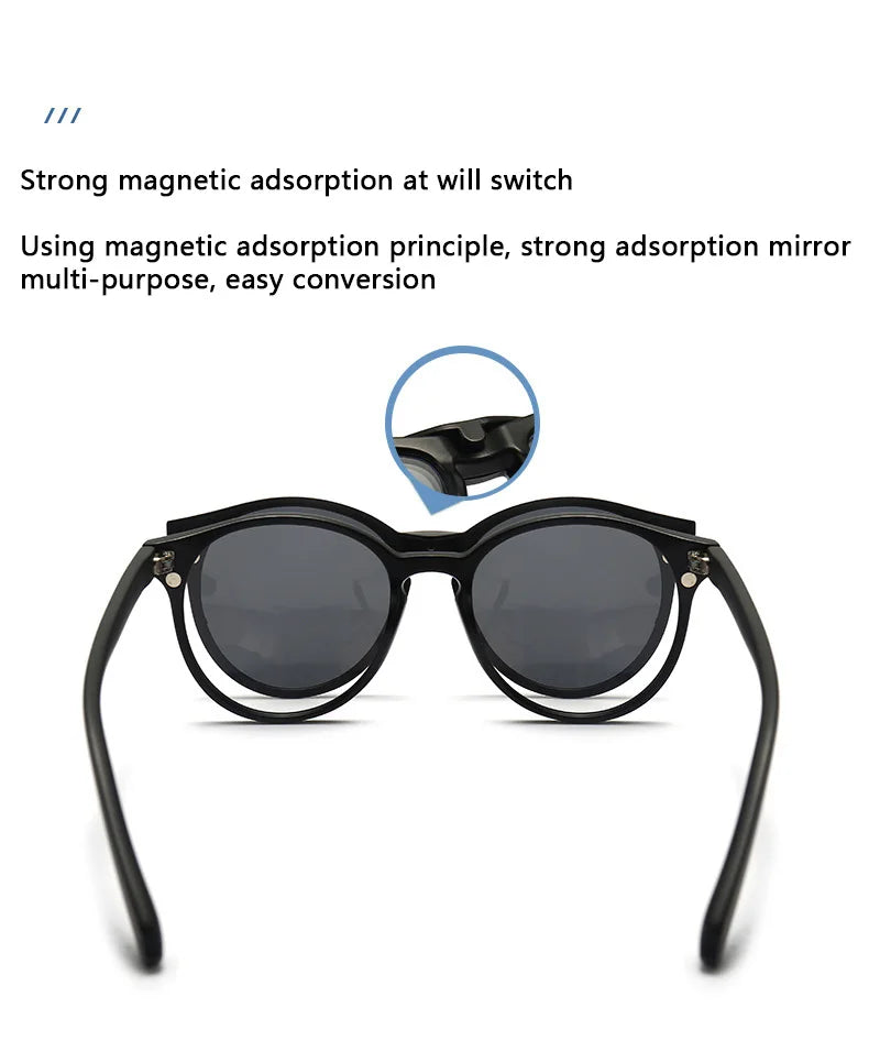 6 In 1 Polarized Sunglasses Men Women Magnetic Clip On Glasses TR90 Optical Prescription Eyeglass Frames Magnet Clips 2231