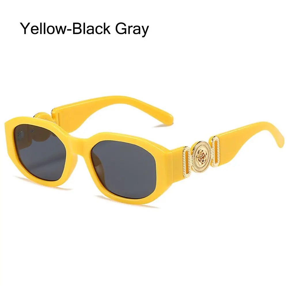 Summer Y2K Sun Glasses Irregular Sunglasses with Metal Rose Design Vintage Shades UV Protection Women Men Thick Frame Glasses