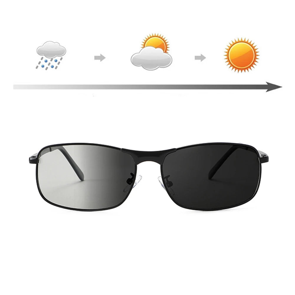 KLASSNUM Photochromic Sunglasses Men Vintage Metal Frame Polarized Sun Glasses For Male Night Vision Women Driving Sunglasses