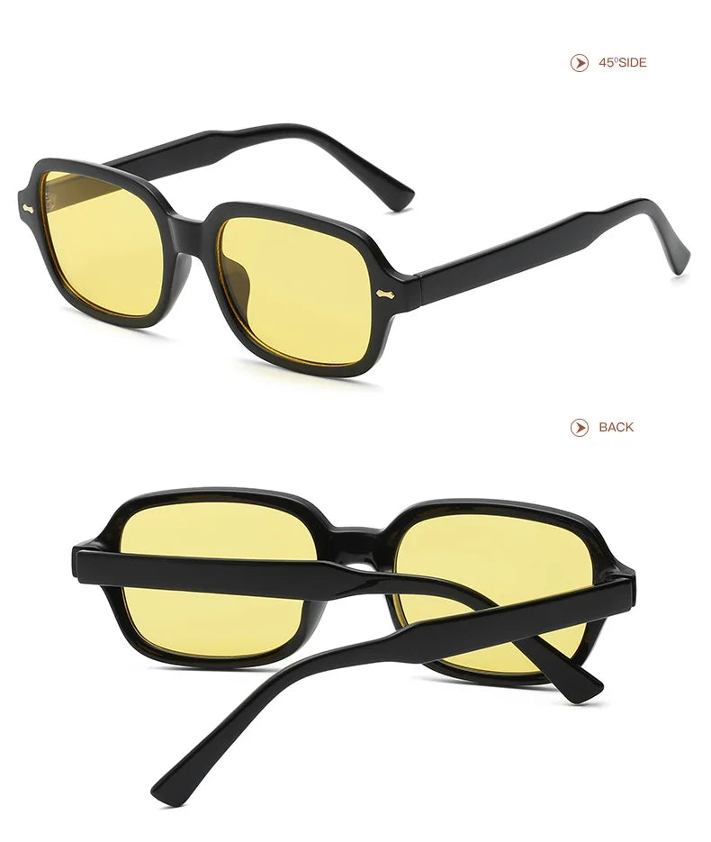 JNPCXI Fashion Square Women Luxury Sunglasses Retro Rivets Men Orange Lens Shades UV400 Sun Glasses