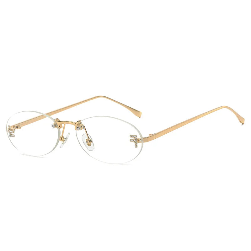 Rimless Retro Oval Sunglasses Cat Eye Sun Glasses Frameless F Letter UV400 Punk Sunglass Men Shade Driving Eyewear Gafas De Sol